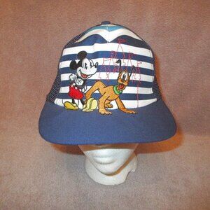90s Vtg Walt Disney Trucker Hat Cap Pluto Mickey Embroidered Snapback Youth NOS